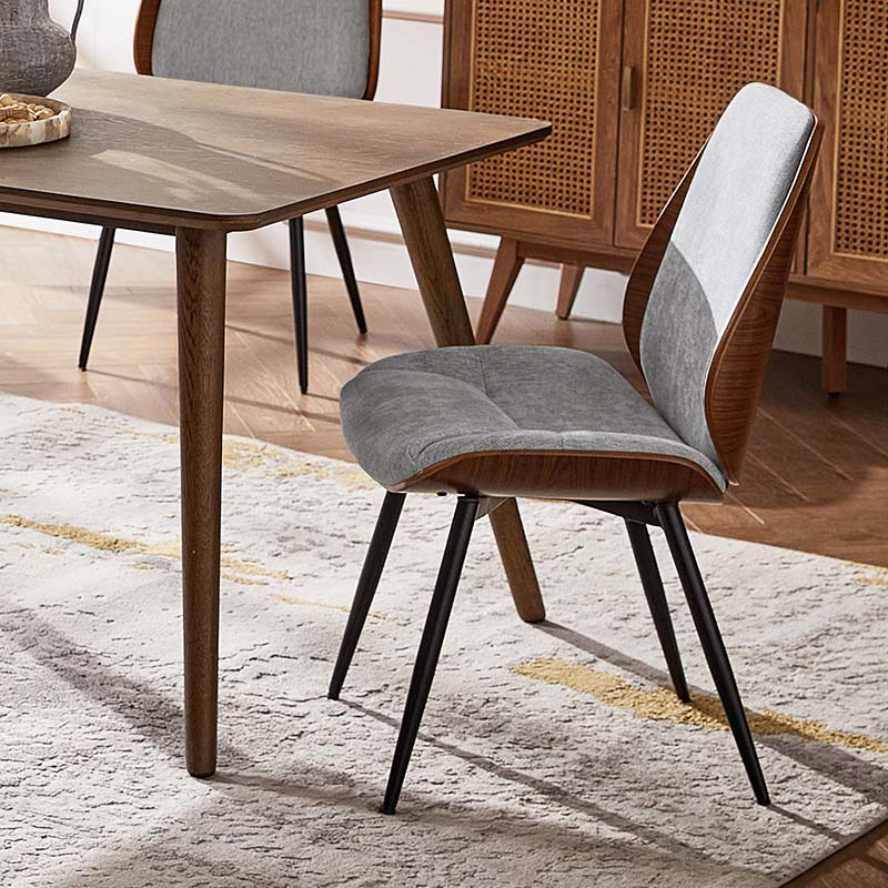 Chaise de salle à manger rembourrée avec dossier en bois massif, assise en mousse et pieds métalliques réglables | Mousse / Ivoire / Gris clair | Siège unique