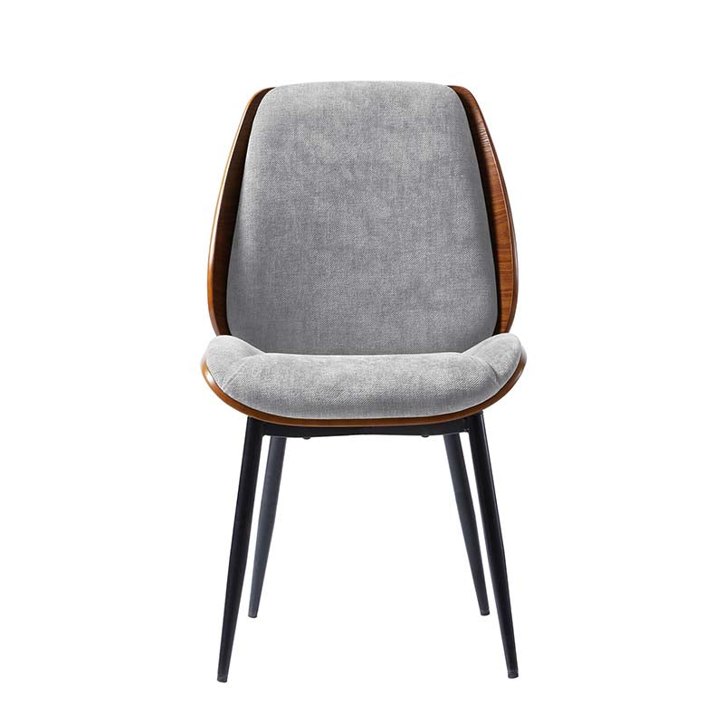Chaise de salle à manger rembourrée avec dossier en bois massif, assise en mousse et pieds métalliques réglables | Mousse / Ivoire / Gris clair | Siège unique