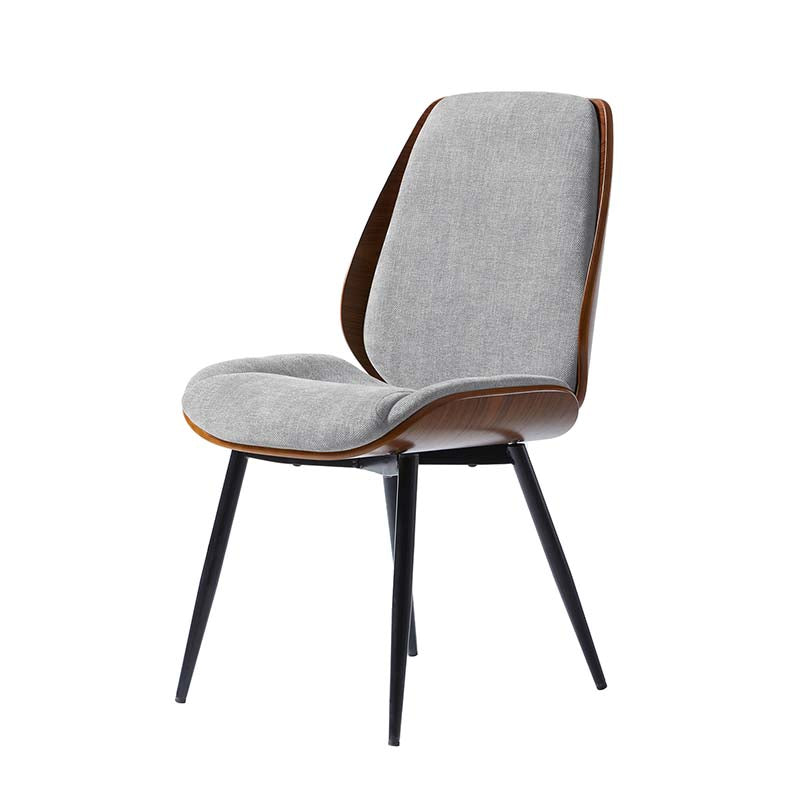 Chaise de salle à manger rembourrée avec dossier en bois massif, assise en mousse et pieds métalliques réglables | Mousse / Ivoire / Gris clair | Siège unique