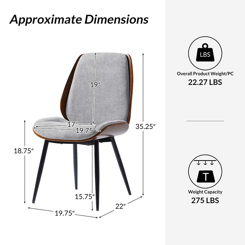 Chaise de salle à manger rembourrée avec dossier en bois massif, assise en mousse et pieds métalliques réglables | Mousse / Ivoire / Gris clair | Siège unique