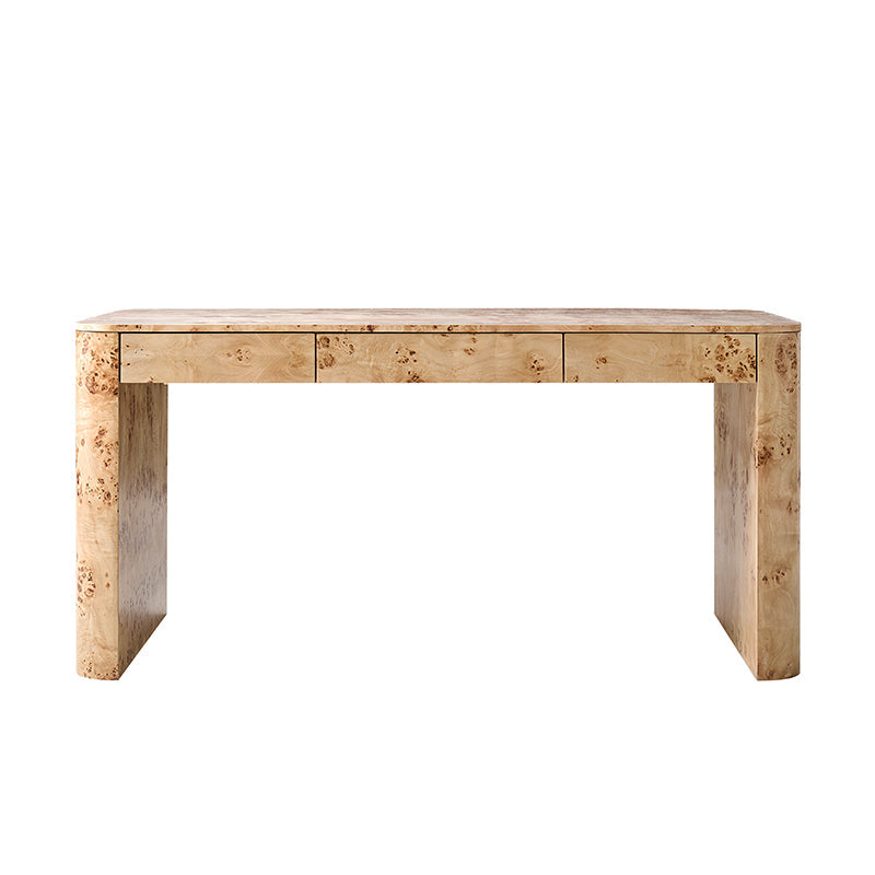 Bureau en ronce de peuplier avec tiroir et placage en caoutchouc | Naturel / Noyer | Simple
