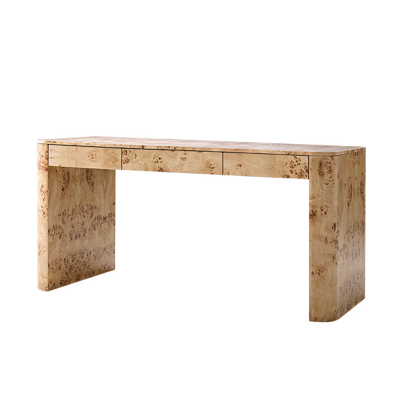 Bureau en ronce de peuplier avec tiroir et placage en caoutchouc | Naturel / Noyer | Simple