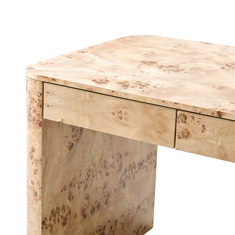 Bureau en ronce de peuplier avec tiroir et placage en caoutchouc | Naturel / Noyer | Simple