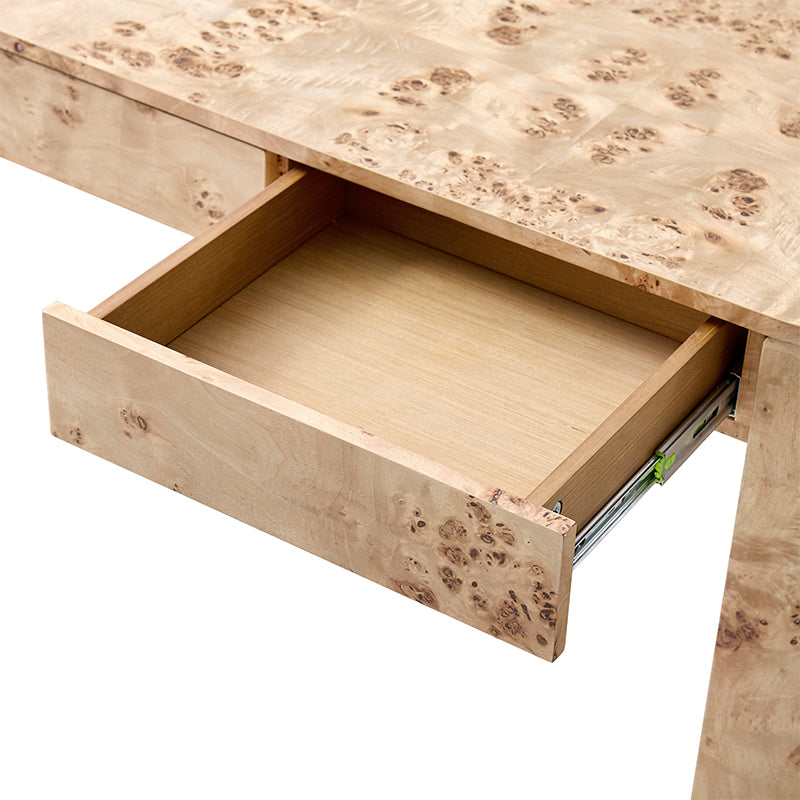 Bureau en ronce de peuplier avec tiroir et placage en caoutchouc | Naturel / Noyer | Simple