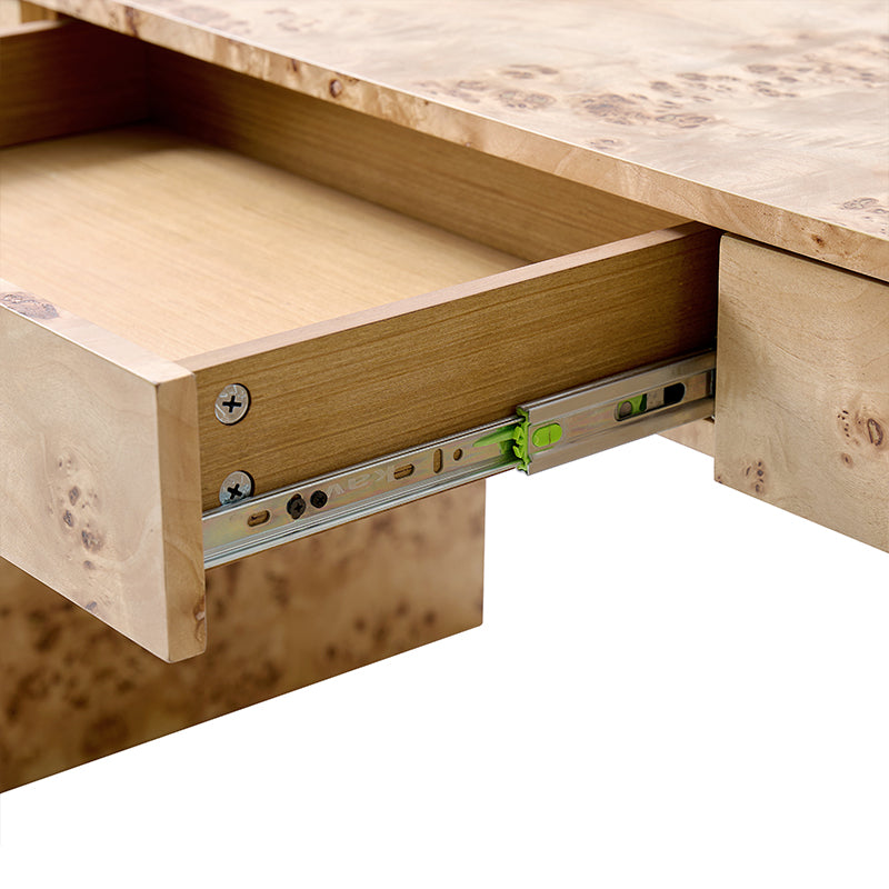 Bureau en ronce de peuplier avec tiroir et placage en caoutchouc | Naturel / Noyer | Simple