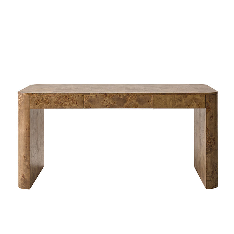 Bureau en ronce de peuplier avec tiroir et placage en caoutchouc | Naturel / Noyer | Simple