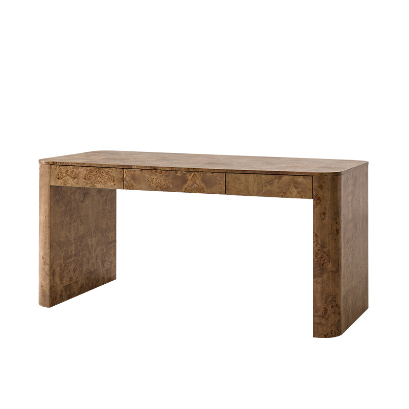 Bureau en ronce de peuplier avec tiroir et placage en caoutchouc | Naturel / Noyer | Simple