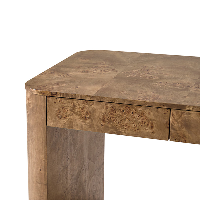 Bureau en ronce de peuplier avec tiroir et placage en caoutchouc | Naturel / Noyer | Simple