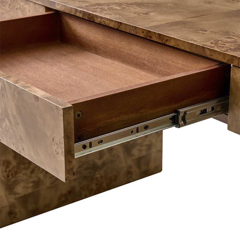 Bureau en ronce de peuplier avec tiroir et placage en caoutchouc | Naturel / Noyer | Simple