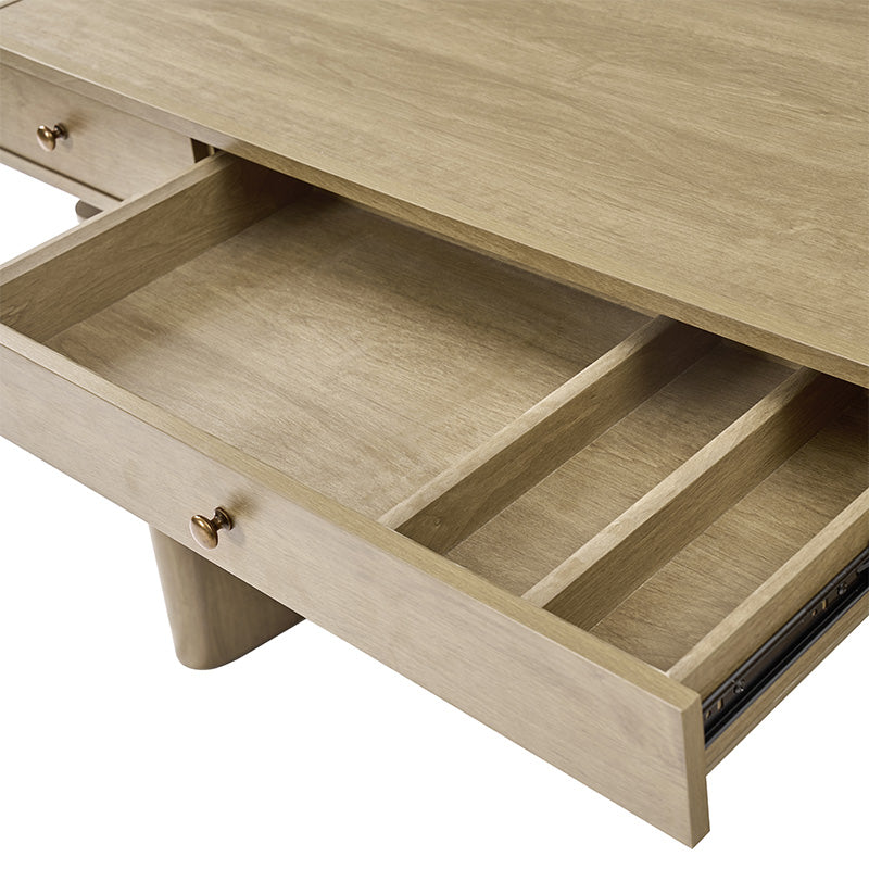 Bureau électrique réglable en hauteur avec chargeur sans fil, prises escamotables et 3 tiroirs à fermeture automatique | Chêne clair / Bois flotté | Simple