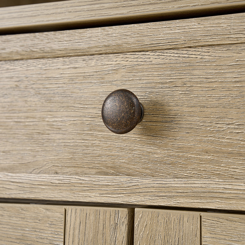 Bibliothèque arquée avec étagères ouvertes, tiroir à glissière douce, meuble à 2 portes et bande LED intégrée | Noyer / Bois flotté | Simple