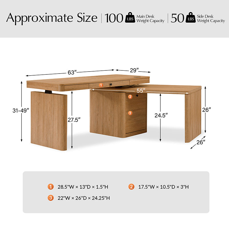 Bureau électrique réglable en hauteur avec plateau secondaire rotatif à 360° et prise escamotable | Acorn / Seadrift | Simple