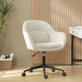 Chaise de bureau pivotante en polyester avec dossier incurvé, hauteur réglable, accoudoirs et base en métal noir | Beige / Moutarde / Gris | Siège unique