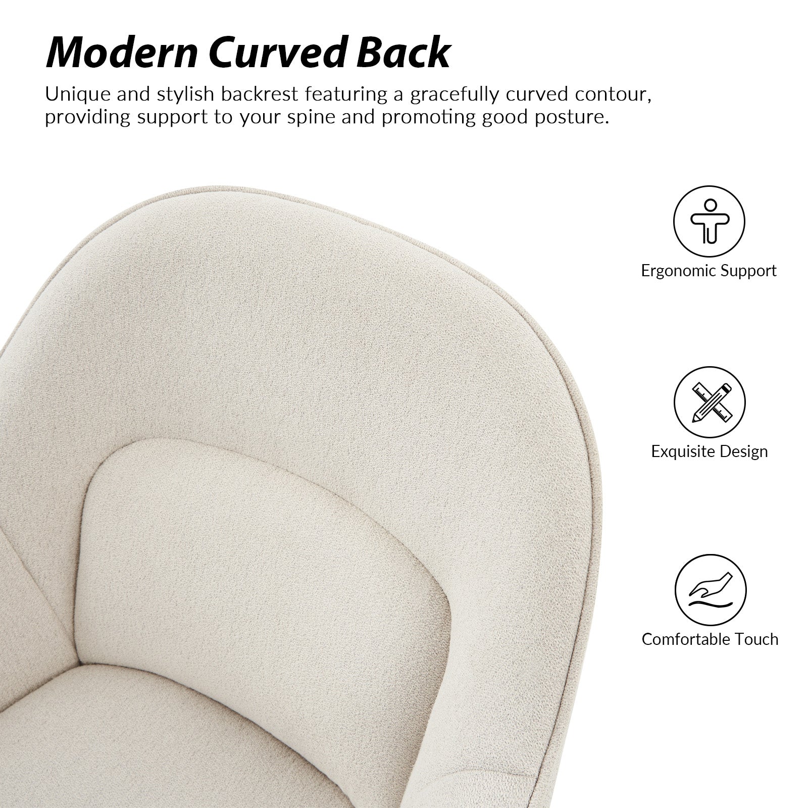 Chaise de bureau pivotante en polyester avec dossier incurvé, hauteur réglable, accoudoirs et base en métal noir | Beige / Moutarde / Gris | Siège unique