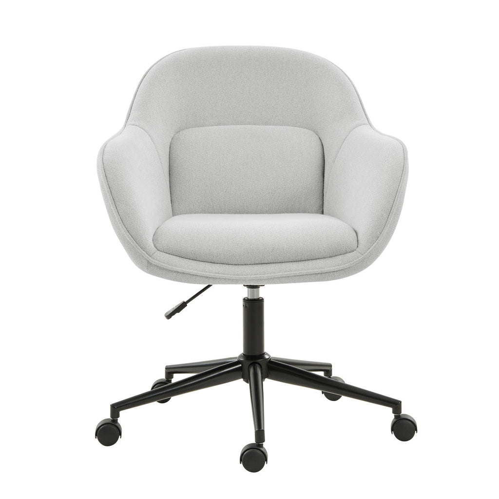 Chaise de bureau pivotante en polyester avec dossier incurvé, hauteur réglable, accoudoirs et base en métal noir | Beige / Moutarde / Gris | Siège unique