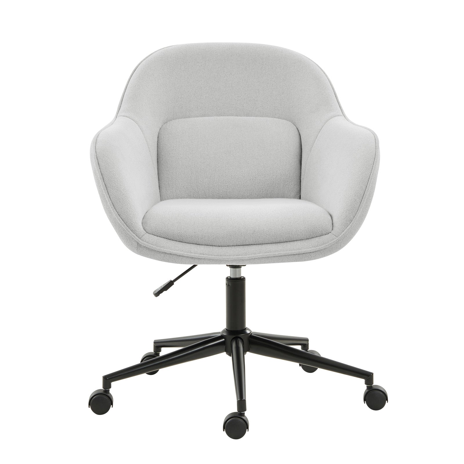 Chaise de bureau pivotante en polyester avec dossier incurvé, hauteur réglable, accoudoirs et base en métal noir | Beige / Moutarde / Gris | Siège unique