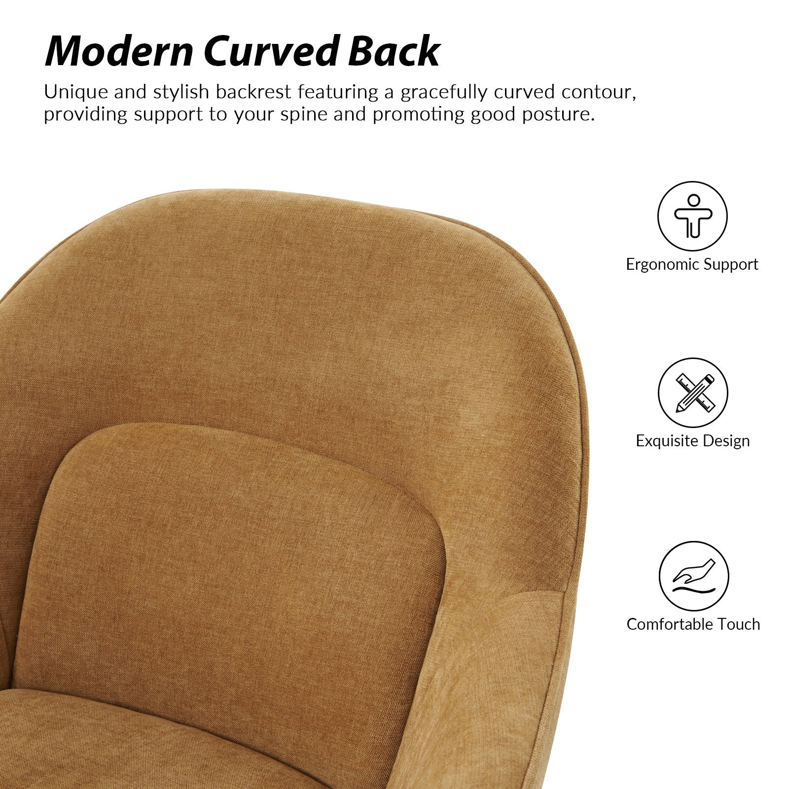 Chaise de bureau pivotante en polyester avec dossier incurvé, hauteur réglable, accoudoirs et base en métal noir | Beige / Moutarde / Gris | Siège unique