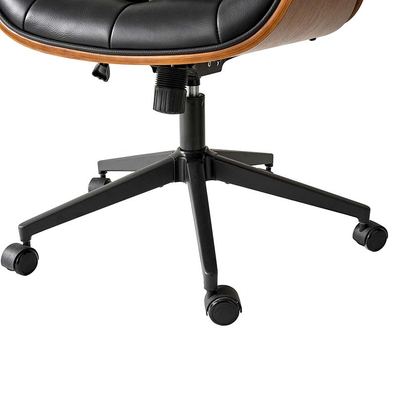 Chaise de bureau touffetée en bois courbé avec hauteur réglable et roulettes pivotantes | Camel / Noir | Cuir ou PU | Monoplace