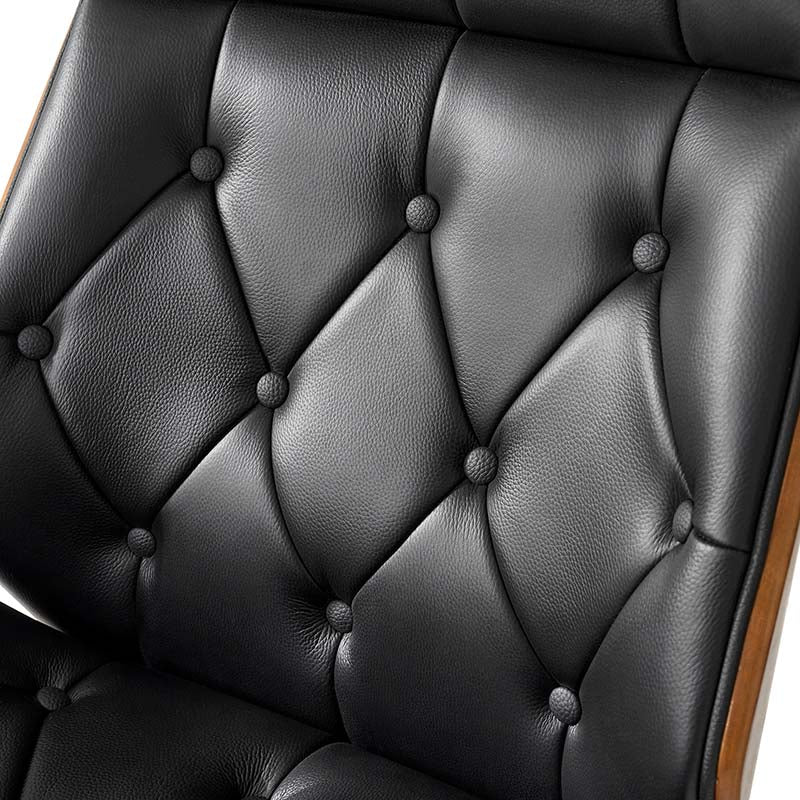 Chaise de bureau touffetée en bois courbé avec hauteur réglable et roulettes pivotantes | Camel / Noir | Cuir ou PU | Monoplace