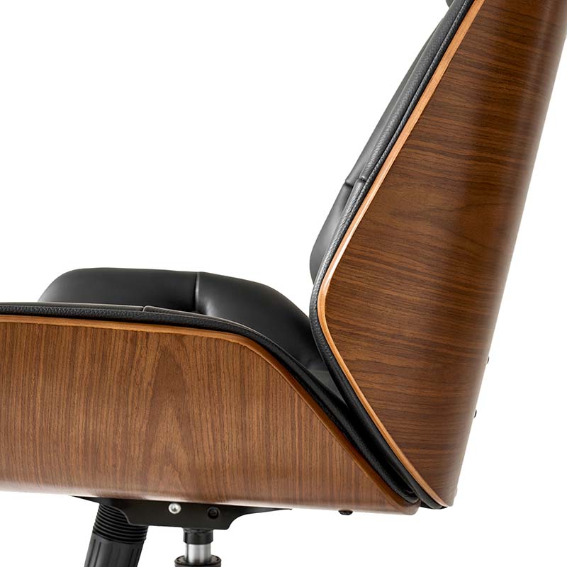 Chaise de bureau touffetée en bois courbé avec hauteur réglable et roulettes pivotantes | Camel / Noir | Cuir ou PU | Monoplace