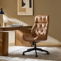 Chaise de bureau touffetée en bois courbé avec hauteur réglable et roulettes pivotantes | Camel / Noir | Cuir ou PU | Monoplace