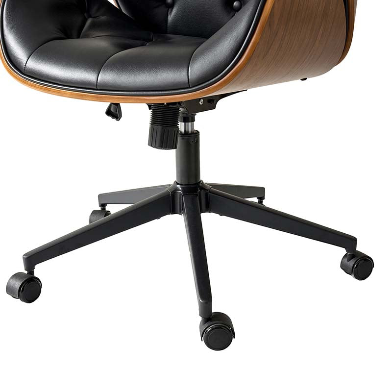 Chaise de bureau touffetée en bois courbé avec hauteur réglable et roulettes pivotantes | Camel / Noir | Cuir ou PU | Monoplace