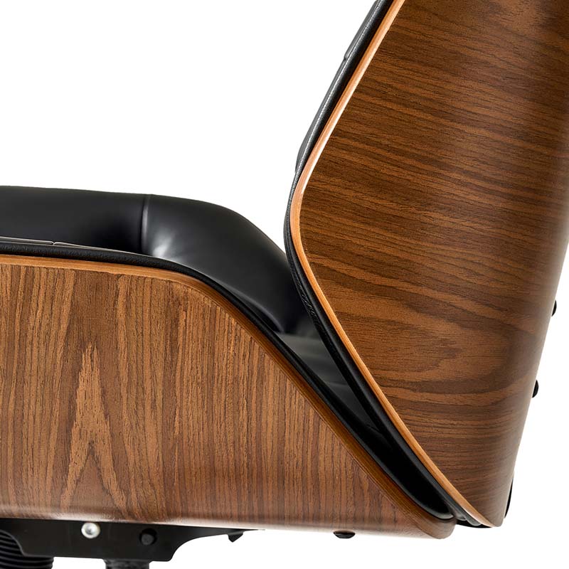 Chaise de bureau touffetée en bois courbé avec hauteur réglable et roulettes pivotantes | Camel / Noir | Cuir ou PU | Monoplace