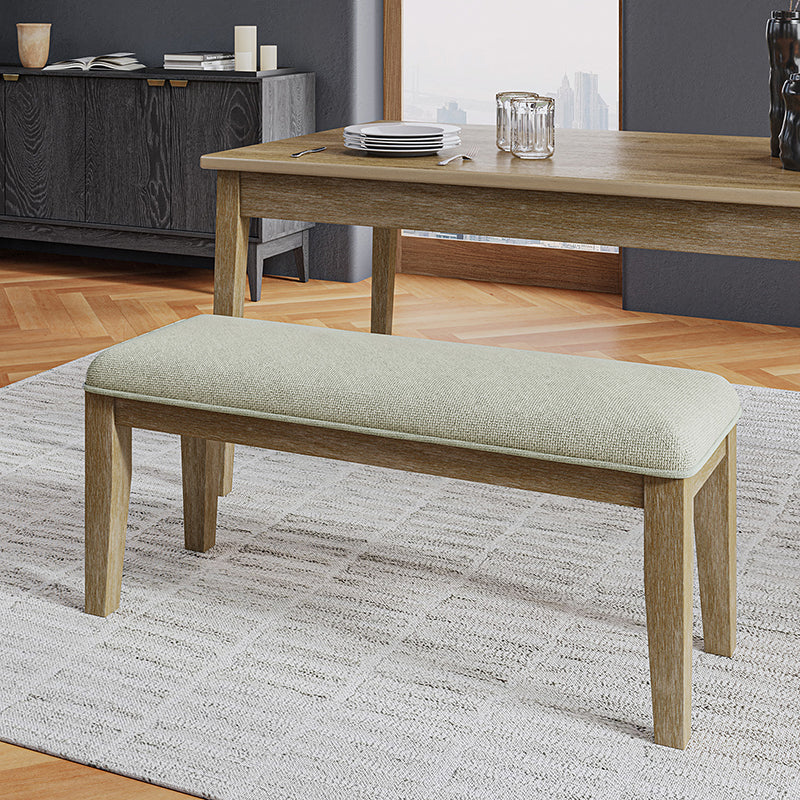 Banc capitonné en cuir véritable avec cadre en bois massif et pieds en hévéa noyer | Noir / Gris | Simple
