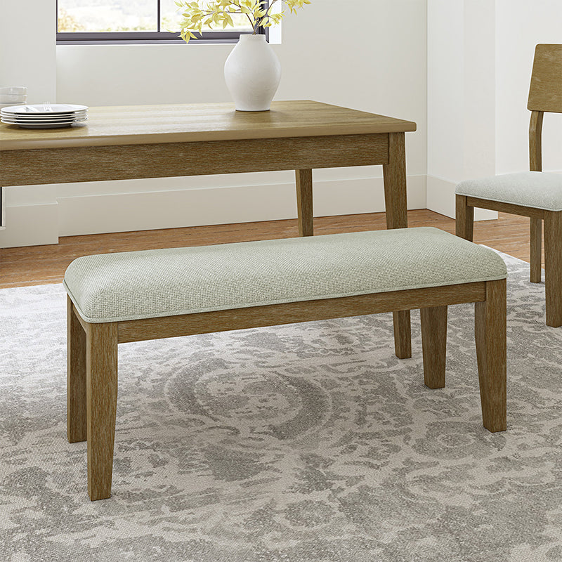 Banc capitonné en cuir véritable avec cadre en bois massif et pieds en hévéa noyer | Noir / Gris | Simple