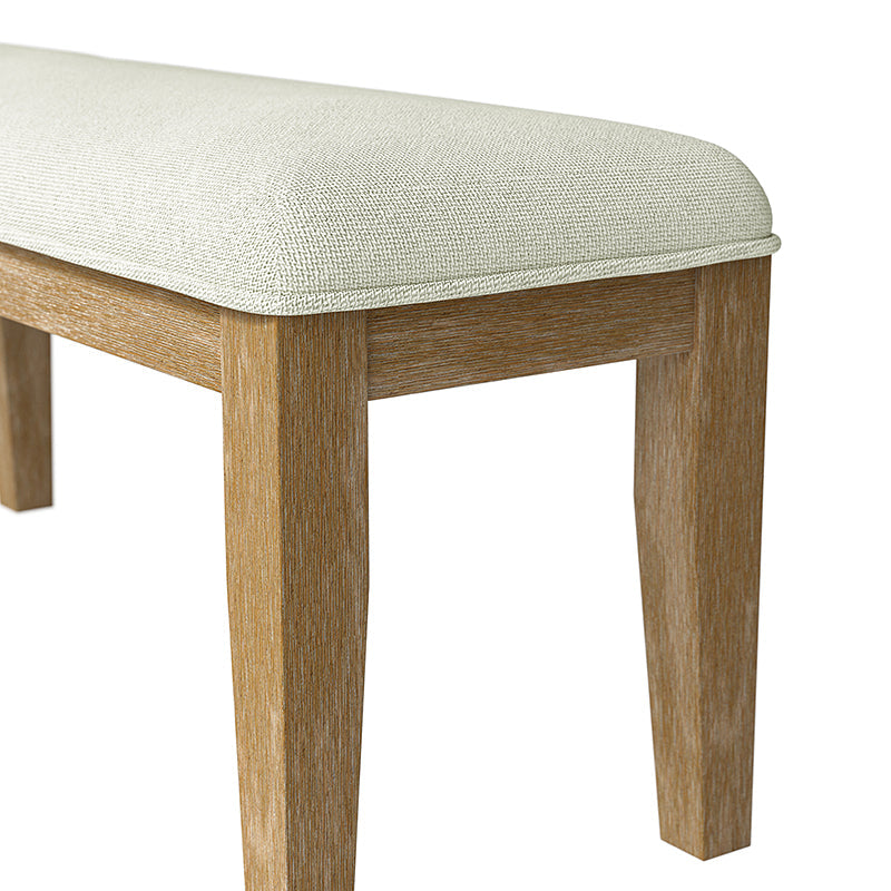 Banc capitonné en cuir véritable avec cadre en bois massif et pieds en hévéa noyer | Noir / Gris | Simple