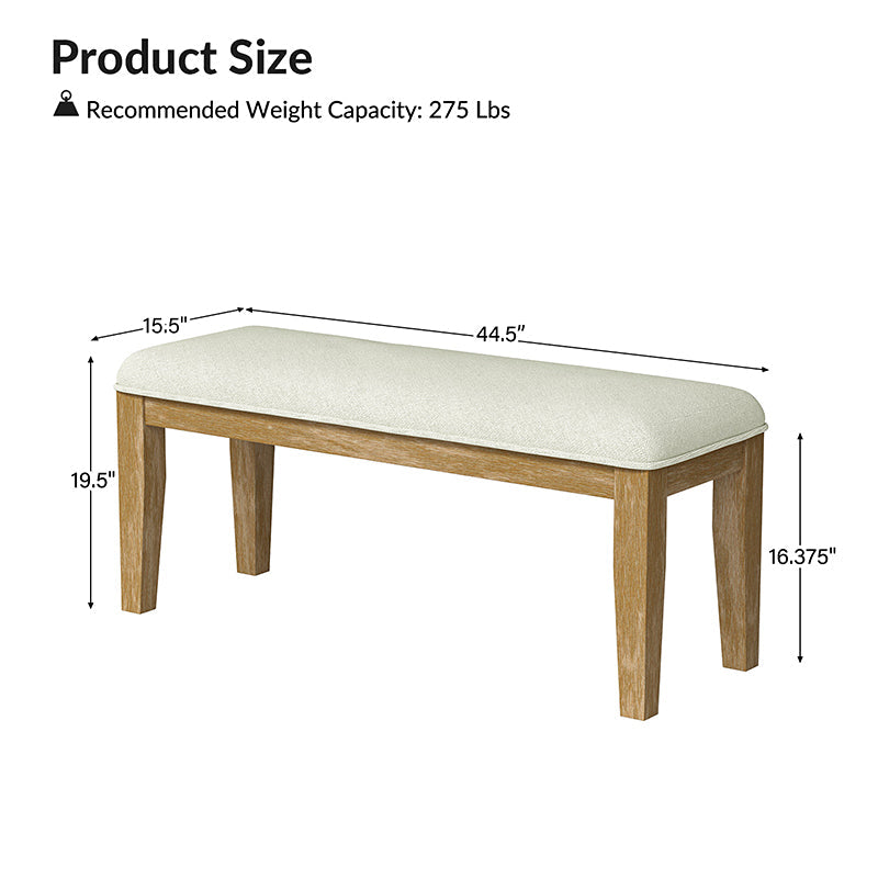 Banc capitonné en cuir véritable avec cadre en bois massif et pieds en hévéa noyer | Noir / Gris | Simple