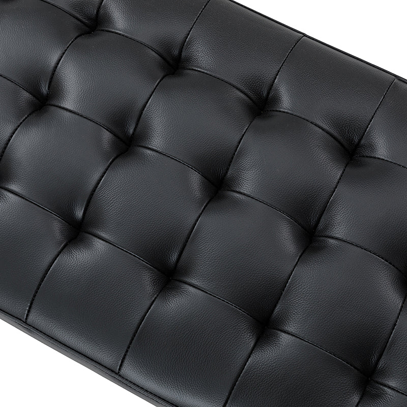 Banc capitonné en cuir véritable de style Mid-Century avec base en bois massif | Noir / Gris | Simple