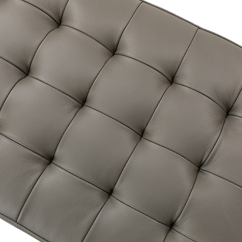 Banc capitonné en cuir véritable de style Mid-Century avec base en bois massif | Noir / Gris | Simple