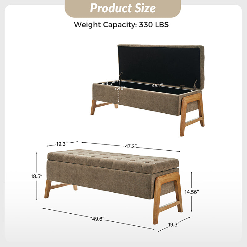 Banc de rangement rembourré Mid-Century avec accoudoirs | Fauve / Marron / Ivoire / Turquoise | Simple
