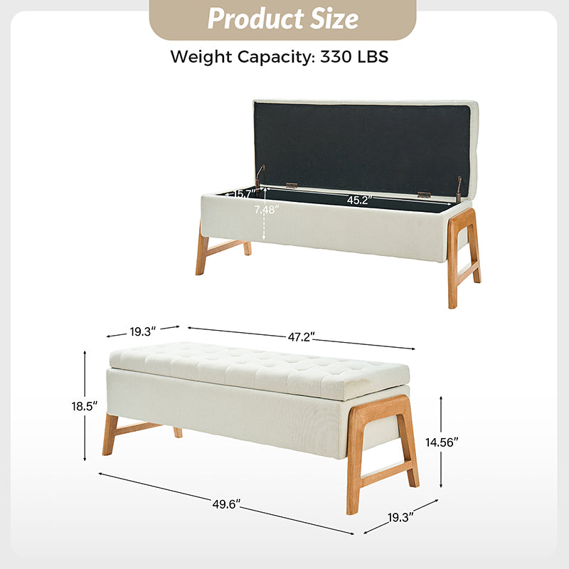 Banc de rangement rembourré Mid-Century avec accoudoirs | Fauve / Marron / Ivoire / Turquoise | Simple
