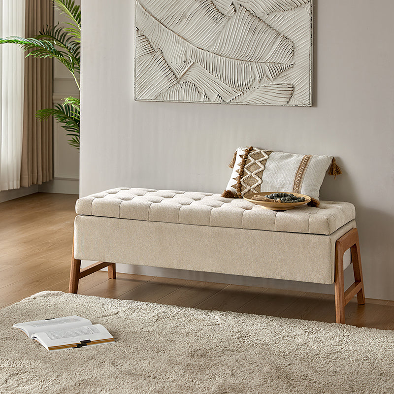 Banc de rangement rembourré Mid-Century avec accoudoirs | Fauve / Marron / Ivoire / Turquoise | Simple