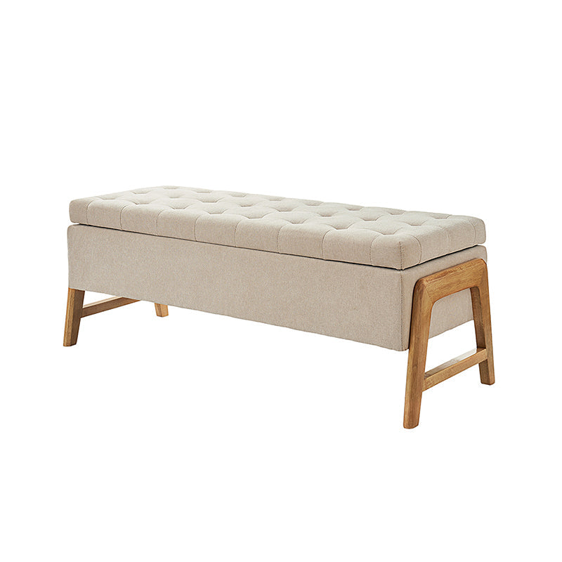 Banc de rangement rembourré Mid-Century avec accoudoirs | Fauve / Marron / Ivoire / Turquoise | Simple