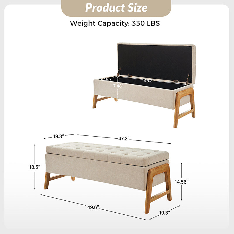 Banc de rangement rembourré Mid-Century avec accoudoirs | Fauve / Marron / Ivoire / Turquoise | Simple
