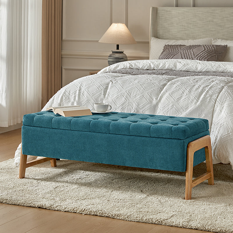 Banc de rangement rembourré Mid-Century avec accoudoirs | Fauve / Marron / Ivoire / Turquoise | Simple