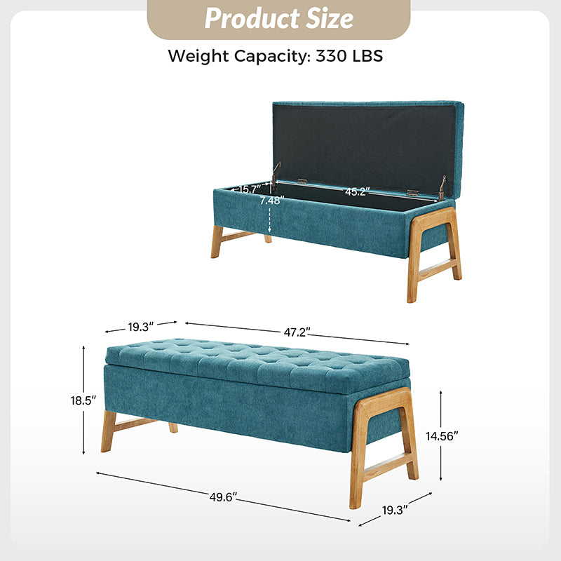 Banc de rangement rembourré Mid-Century avec accoudoirs | Fauve / Marron / Ivoire / Turquoise | Simple