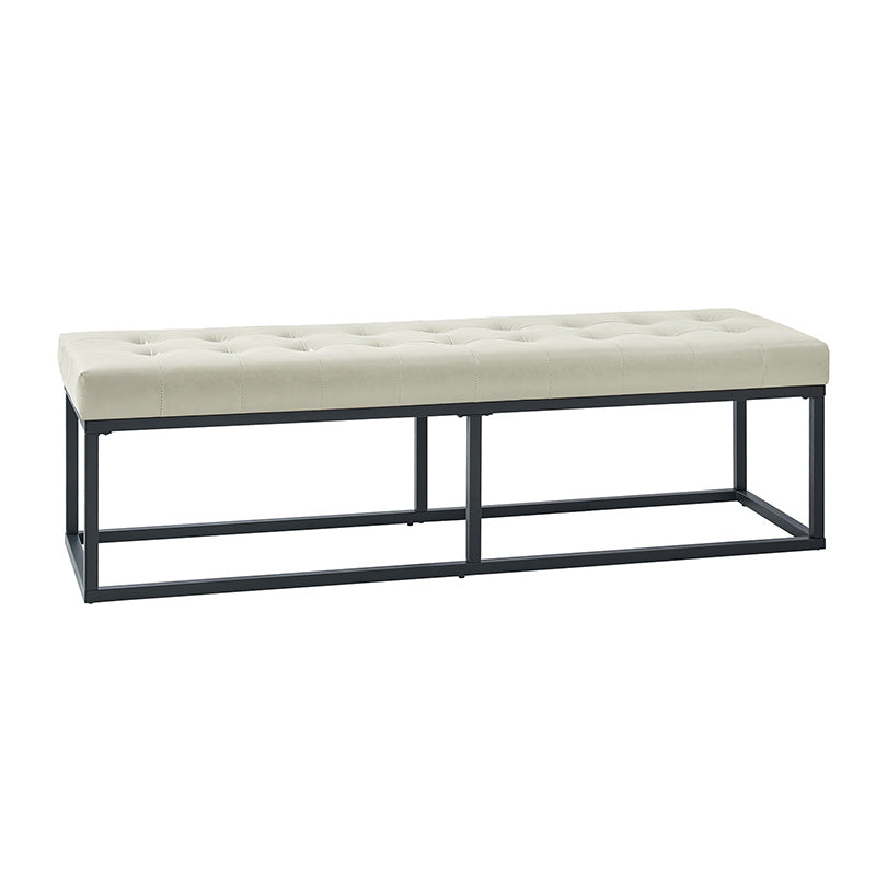 Banc capitonné en cuir végétalien avec pieds en métal | Noir / Beige / Marron / Camel | Simple
