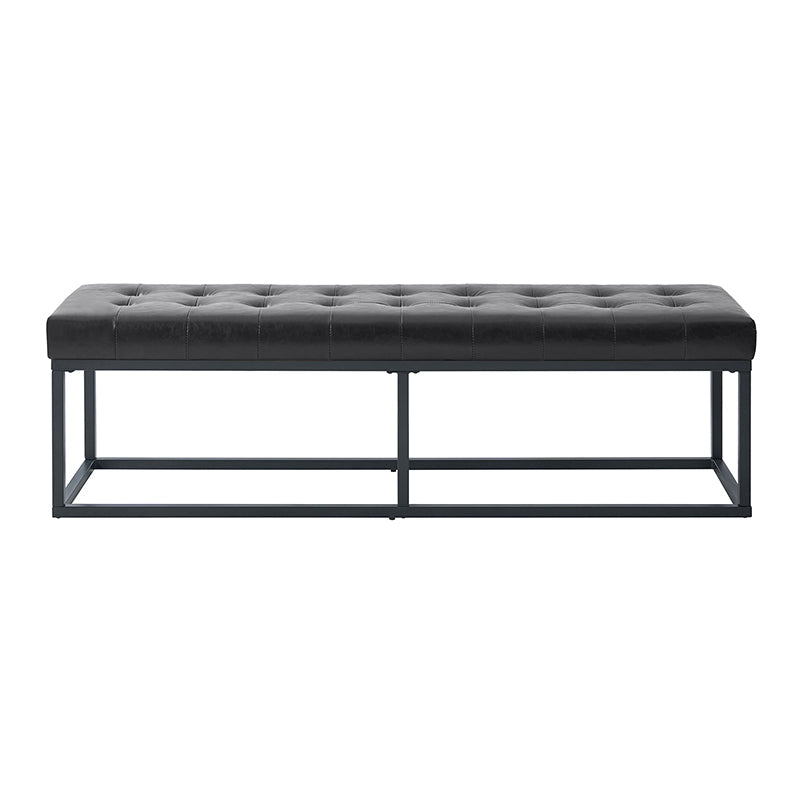 Banc capitonné en cuir végétalien avec pieds en métal | Noir / Beige / Marron / Camel | Simple