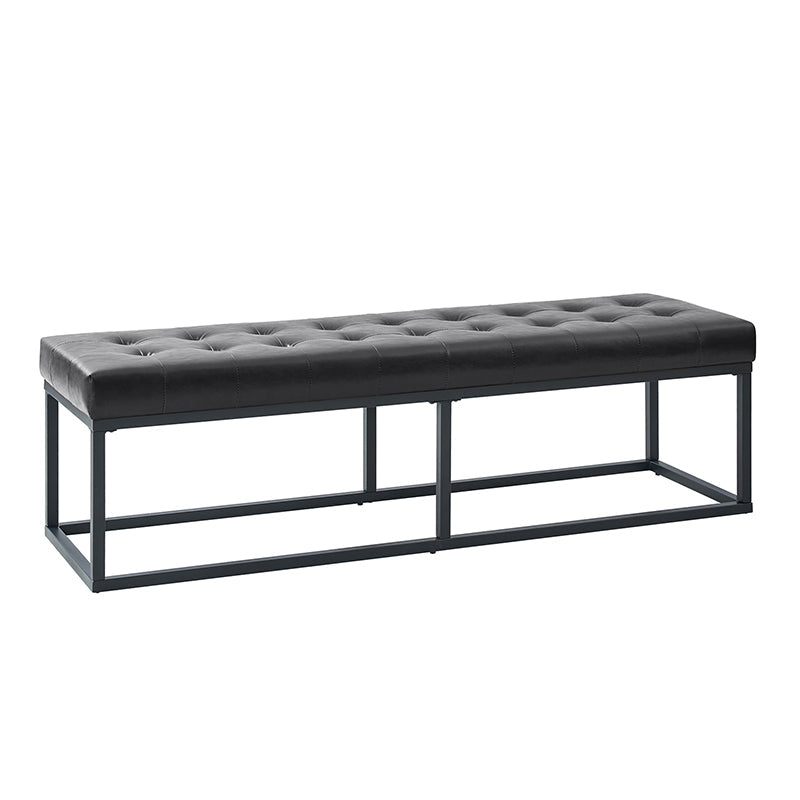 Banc capitonné en cuir végétalien avec pieds en métal | Noir / Beige / Marron / Camel | Simple