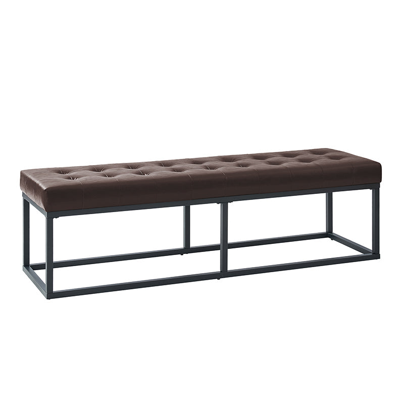 Banc capitonné en cuir végétalien avec pieds en métal | Noir / Beige / Marron / Camel | Simple