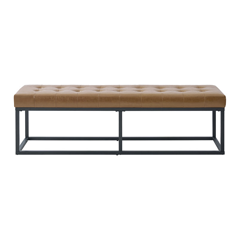 Banc capitonné en cuir végétalien avec pieds en métal | Noir / Beige / Marron / Camel | Simple