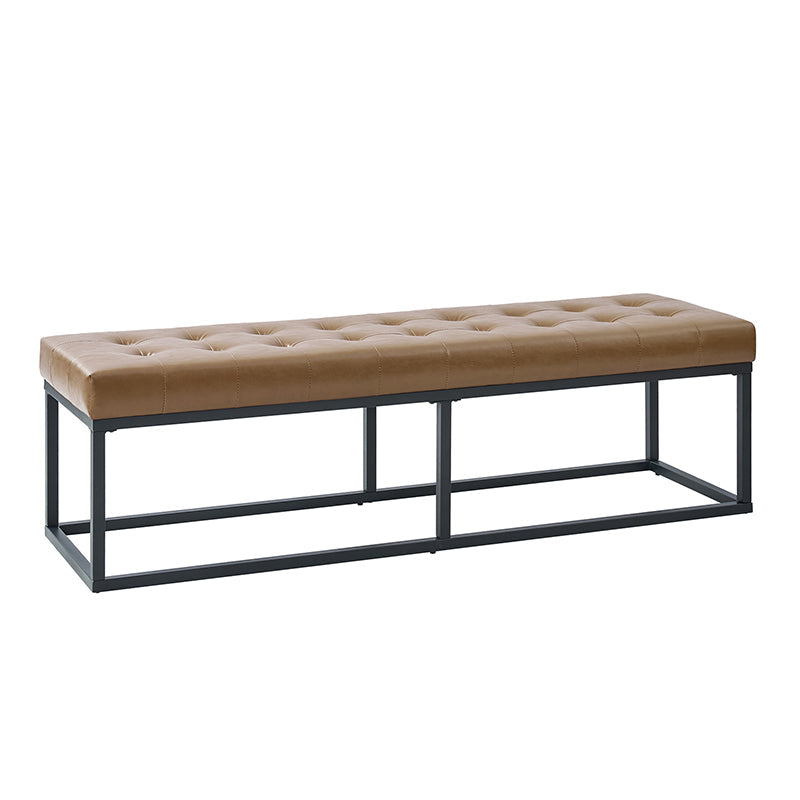 Banc capitonné en cuir végétalien avec pieds en métal | Noir / Beige / Marron / Camel | Simple
