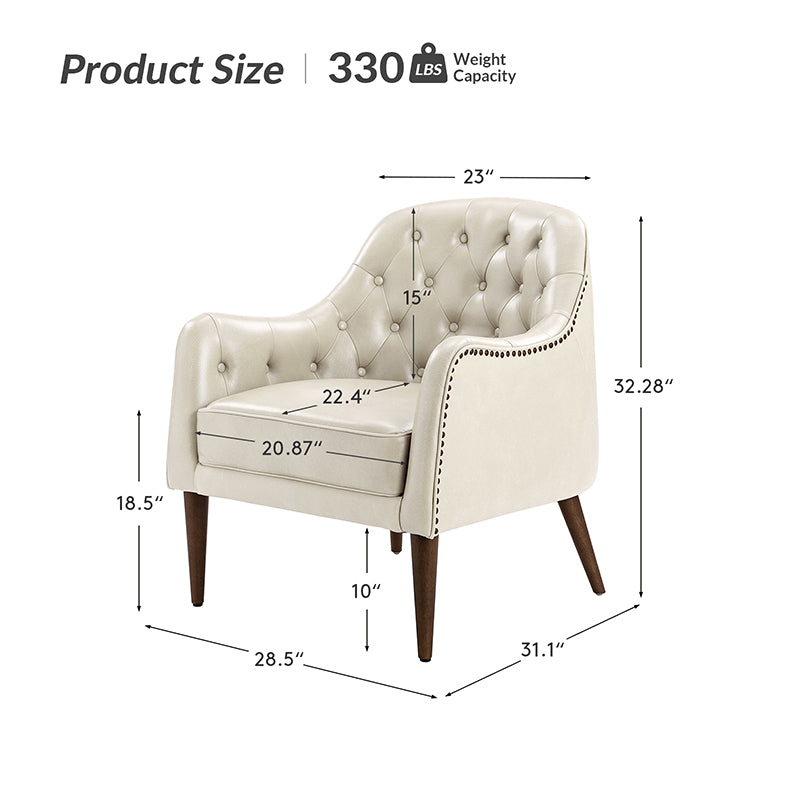 Fauteuil crapaud capitonné en cuir véritable avec pieds en hévéa et accoudoirs encastrés | Noir / Bleu marine / Camel / Beige | Une place