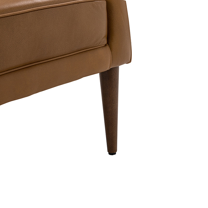 Fauteuil crapaud capitonné en cuir véritable avec pieds en hévéa et accoudoirs encastrés | Noir / Bleu marine / Camel / Beige | Une place