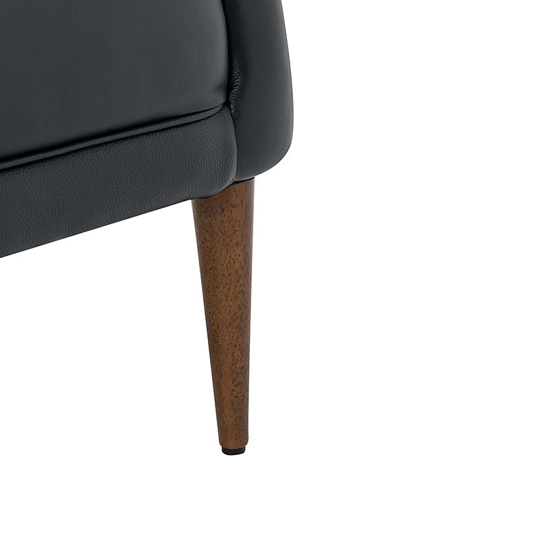 Fauteuil crapaud capitonné en cuir véritable avec pieds en hévéa et accoudoirs encastrés | Noir / Bleu marine / Camel / Beige | Une place
