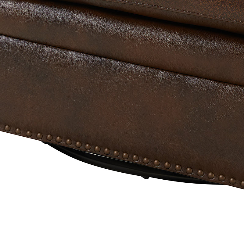 Fauteuil pivotant à 360° en cuir véritable avec clous décoratifs, accoudoirs encastrés et pieds noirs | Chocolat / Marron / Camel / Noir / Bleu marine | Une place